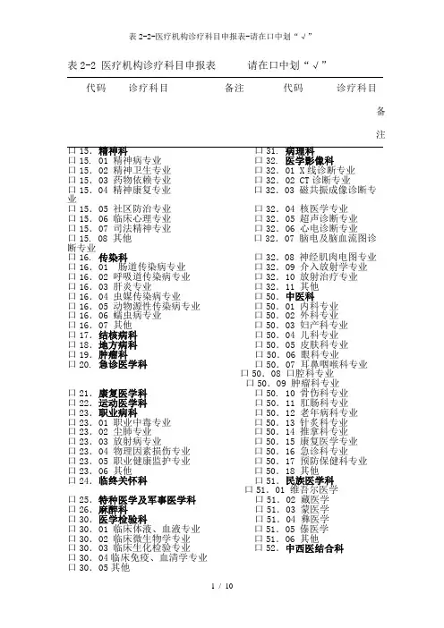 表2-2-医疗机构诊疗科目申报表-请在口中划“√”