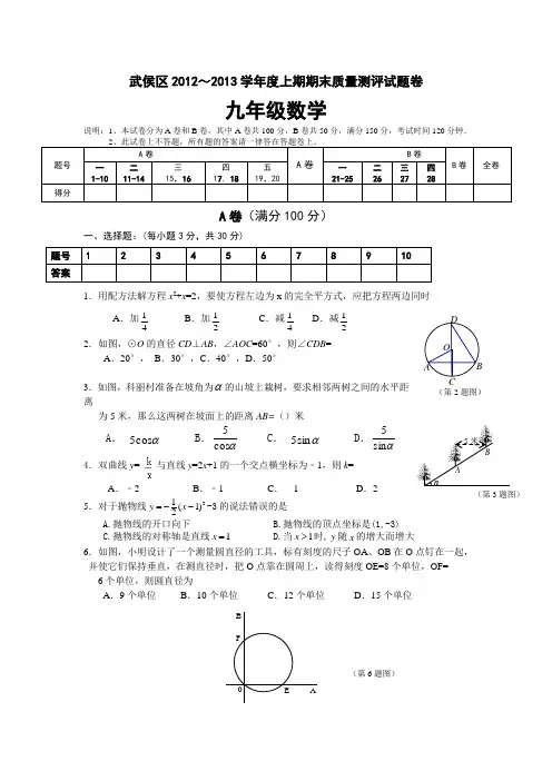 2012年成都7中九年级上期期末试题