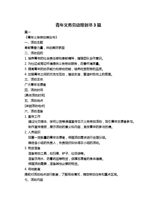 青年义务劳动策划书3篇