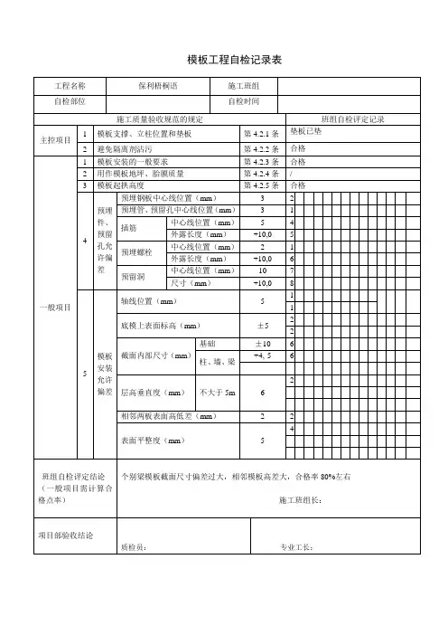 模板工程质量自检表