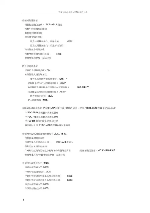 版造血与淋巴组织肿瘤WHO分类一览表