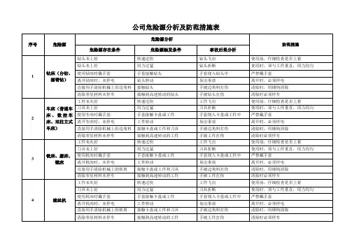 危险源分析及防范措施表
