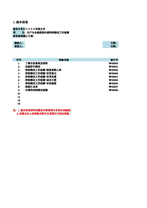 (精品文档)生产与仓储流程内部控制测试工作底稿