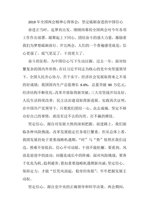2019年全国两会精神心得体会：坚定砥砺奋进的中国信心