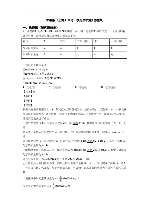 沪教版(上海)中考一模化学试题(含答案)