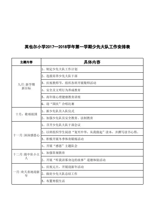 少先队工作安排表