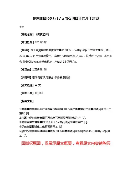 伊东集团60万t／a电石项目正式开工建设