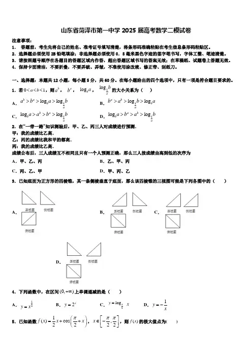 山东省菏泽市第一中学2025届高考数学二模试卷含解析