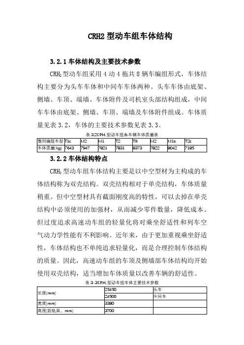 CRH2型动车组车体结构