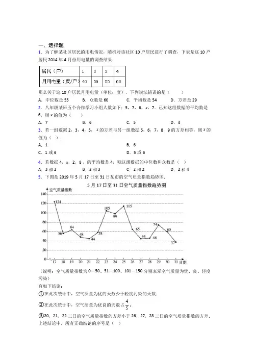 人教版初中八年级数学下册第二十章《数据的分析》经典习题(含答案解析)(2)