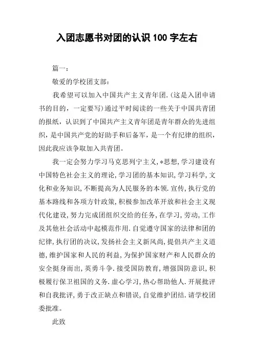 入团志愿书对团的认识100字左右