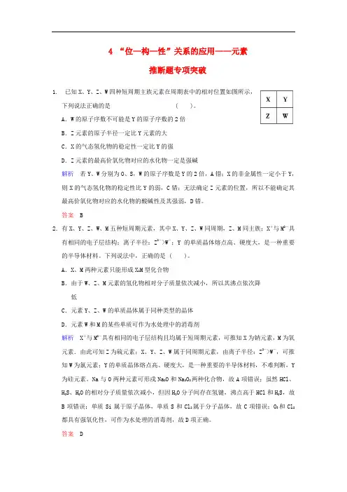 高考化学一轮复习速递《“位—构—性”关系的应用 元素推断题专项突破》