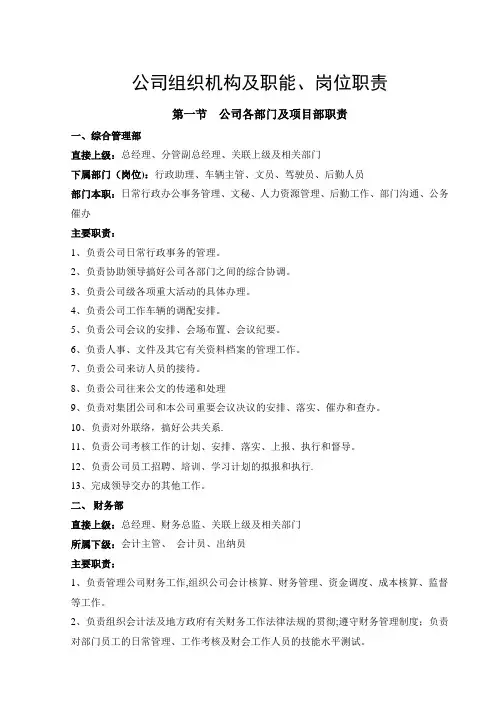 公司组织机构及职能【范本模板】