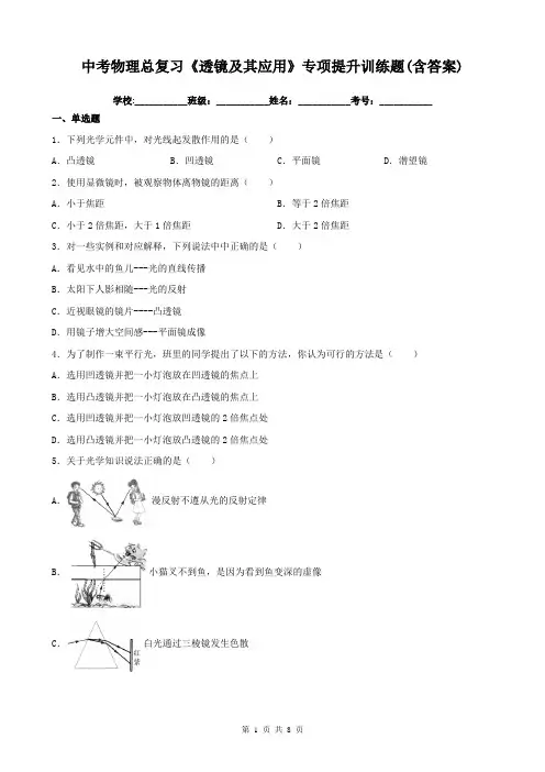 中考物理总复习《透镜及其应用》专项提升训练题(含答案)