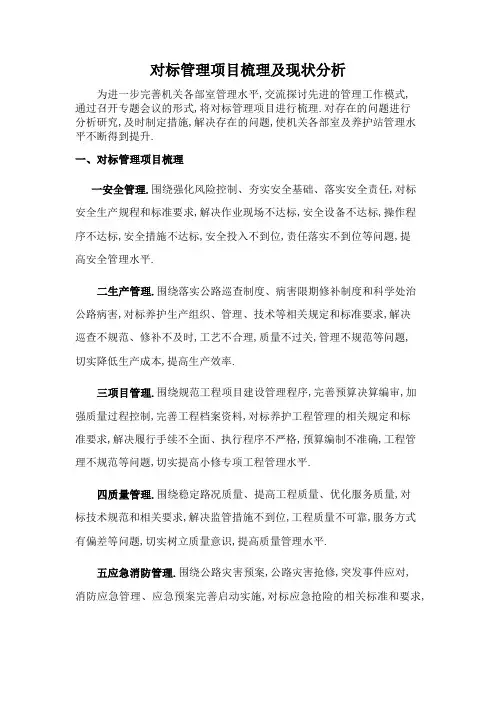 对标管理项目梳理及现状分析