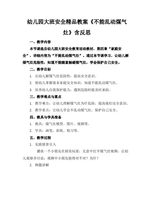 幼儿园大班安全精品教案《不能乱动煤气灶》含反思