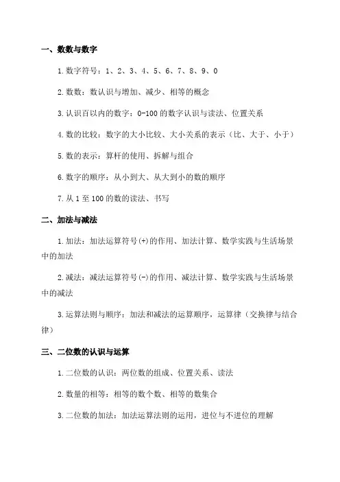 北师大版一年级数学知识点归纳