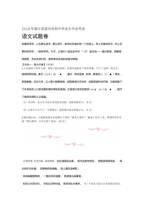 真题2019年浙江省嘉兴舟山市中考语文试题含答案