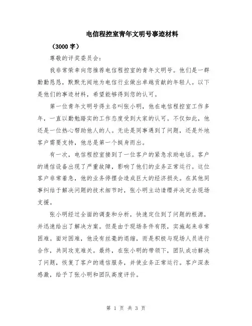 电信程控室青年文明号事迹材料