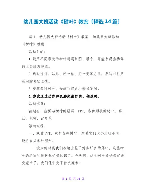 幼儿园大班活动《树叶》教案(精选14篇)