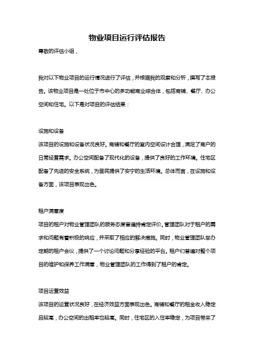 物业项目运行评估报告