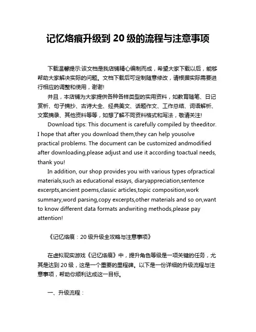 记忆烙痕升级到20级的流程与注意事项