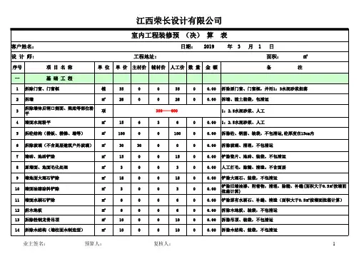 家庭装修预算报价表明细excel模板最新