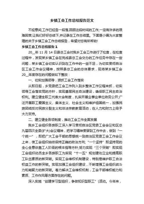 乡镇工会工作总结报告范文