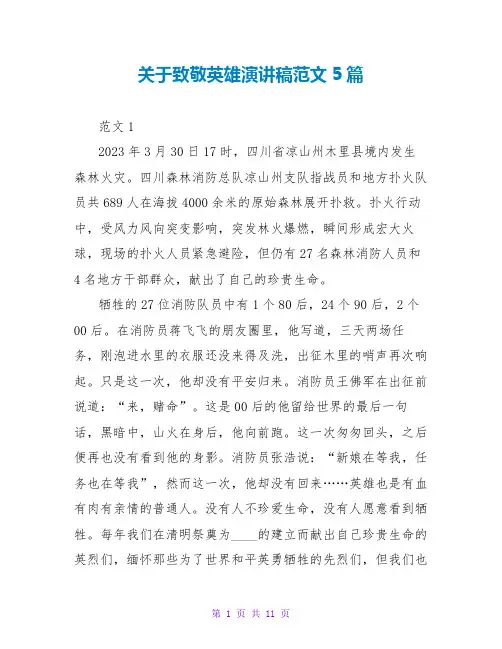 关于致敬英雄演讲稿范文5篇