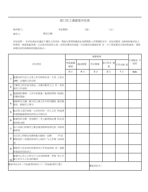 部门员工满意度评估表(空白).