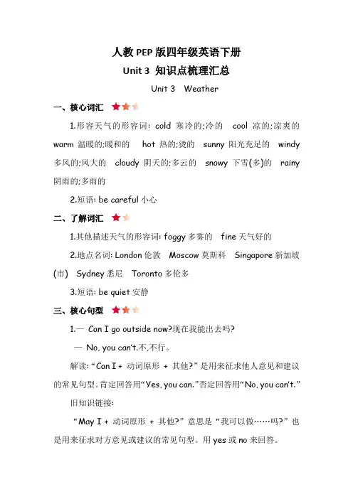 人教PEP版四年级英语下册-Unit-3-知识点梳理汇总