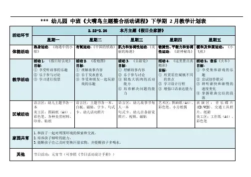 2021年春《大嘴鸟主题整合活动课程》中班下学期教学计划总表