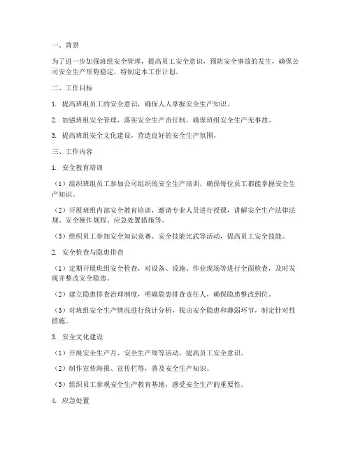 安全进班组工作计划