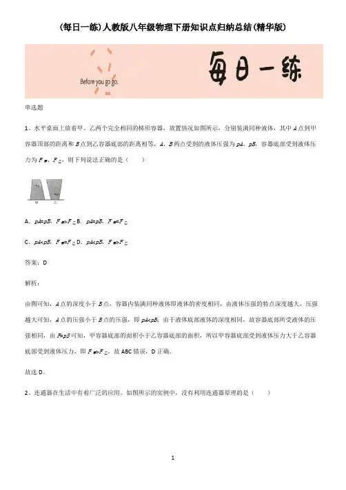 人教版八年级物理下册知识点归纳总结(精华版)