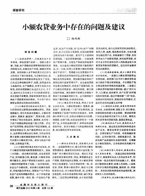 小额农贷业务中存在的问题及建议