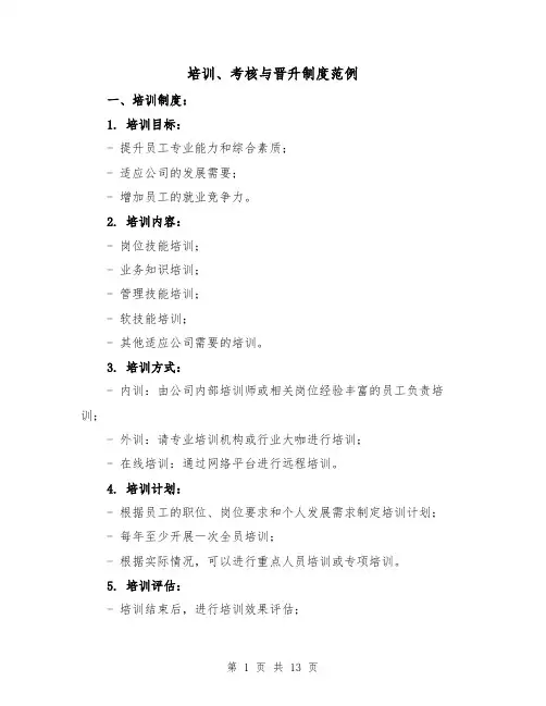 培训、考核与晋升制度范例(5篇)