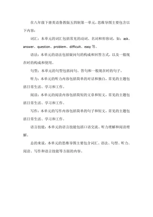 八年级下册英语鲁教版五四制第一单元的思维导图主要内容概括