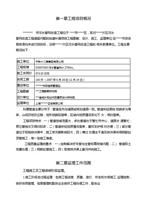 污水管网工程监理规划