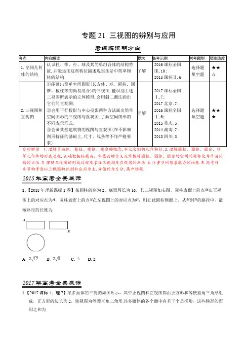 三年高考(2016-2018)数学(理)真题分项专题21 三视图的辨别与应用(Word版)
