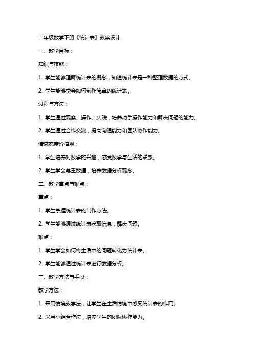 二年级数学下册《统计表》教案设计