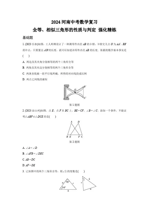 2024河南中考数学复习 全等、相似三角形的性质与判定 强化精练 (含答案)