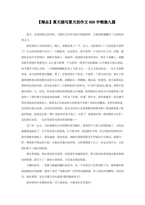 夏天描写夏天的作文600字锦集九篇精选