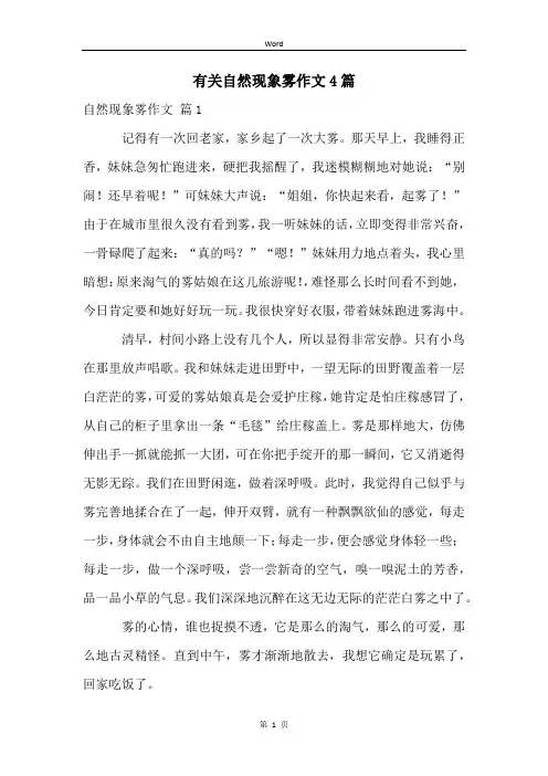 有关自然现象雾作文4篇