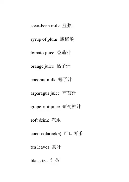 饮品英文名称