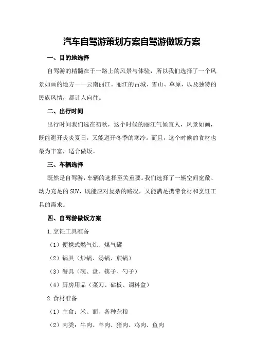 汽车自驾游策划方案自驾游做饭方案