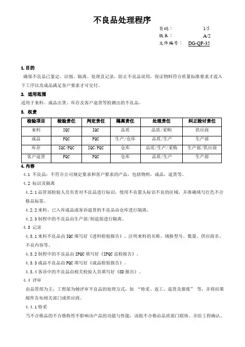 不良品处理程序