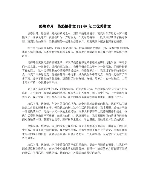 悠悠岁月  悠悠情作文851字_初二优秀作文