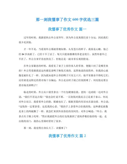 那一刻我懂事了作文600字优选三篇