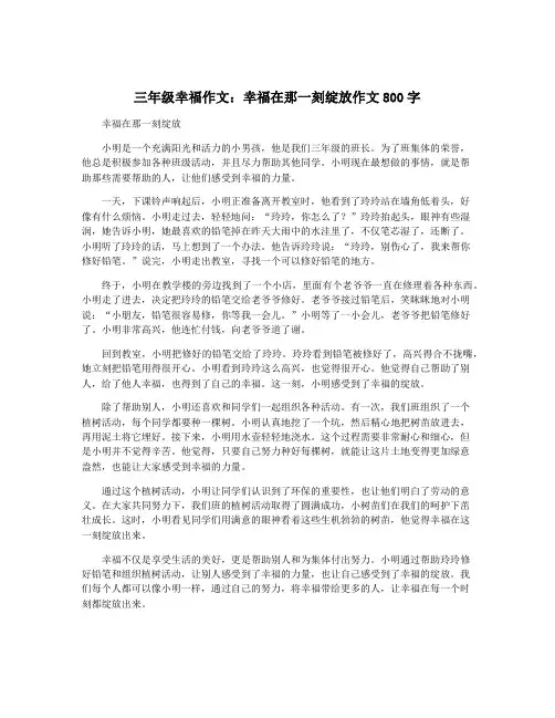 三年级幸福作文：幸福在那一刻绽放作文800字