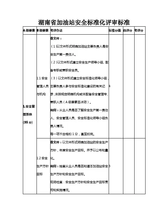 湖南省加油站安全标准化评审标准